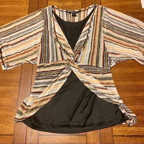 ROBERT LOIS Super Soft Black Yellow Cream Mixed Media Top Size Small NWT - Picture 6 of 10